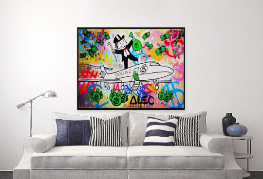 Alec Monopoly/Rich man's plane/PJ Fly/Canvas Print/Art/Home Decor/New/Gift/Reproduction/.