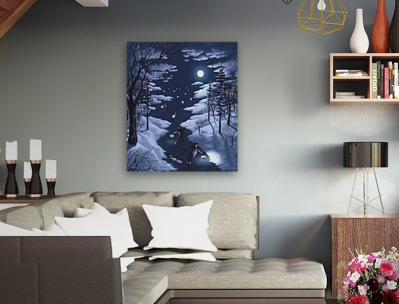 Rob Gonsalves/Nocturnal Skating/Canvas Print/Art/Home Decor/New/Gift/Reproduction/.