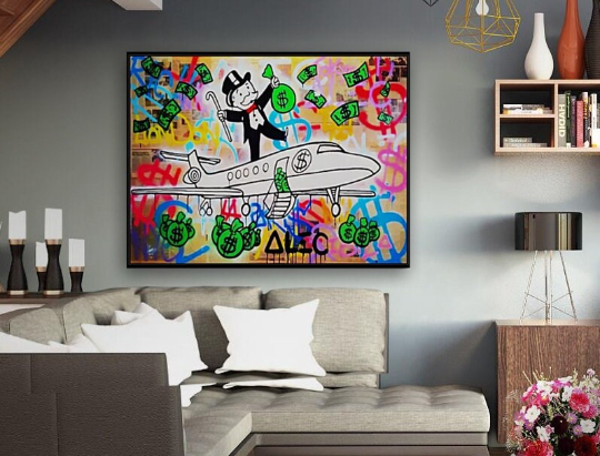 Alec Monopoly/Rich man's plane/PJ Fly/Canvas Print/Art/Home Decor/New/Gift/Reproduction/.