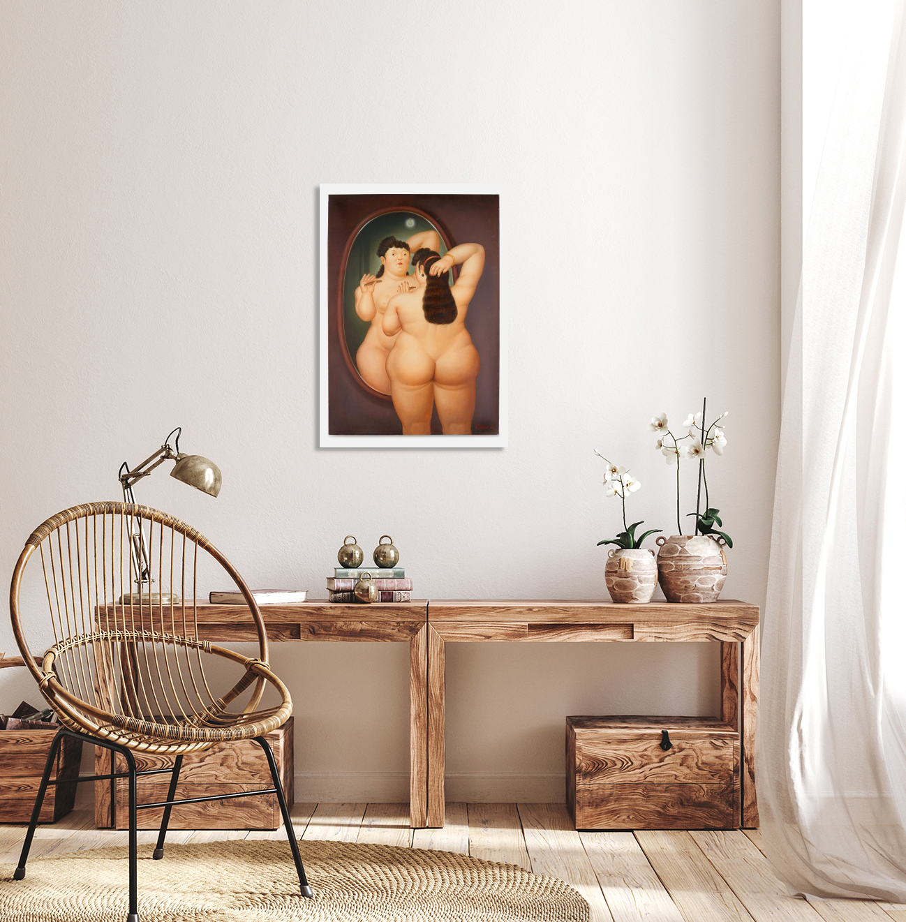 Fernando Botero Nude in mirror Painting Art Canvas Print Wall Art For Home Decor New Reproduction NO FRAME.