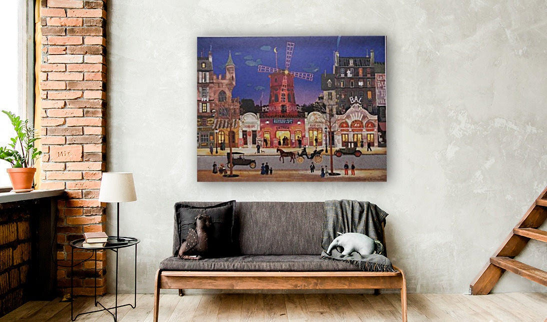 Michel DELACROIX/Paris In front of the Moulin Rouge/Canvas Print/Art/Home Decor/New/Gift/Reproduction/.