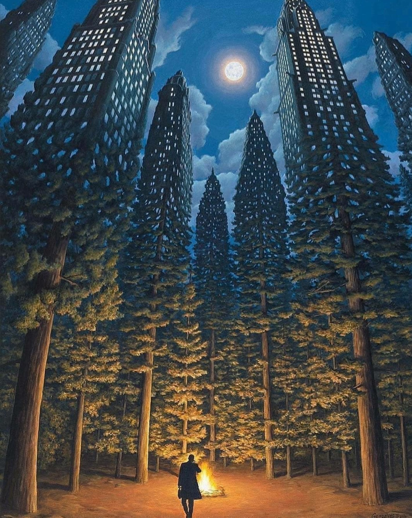 Rob Gonsalves/Arboreal Office/Nocturnal Skating/Canvas Print/Art/Home Decor/New/Gift/Reproduction/.