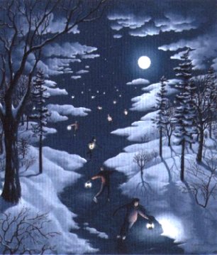 Rob Gonsalves/Nocturnal Skating/Canvas Print/Art/Home Decor/New/Gift/Reproduction/.