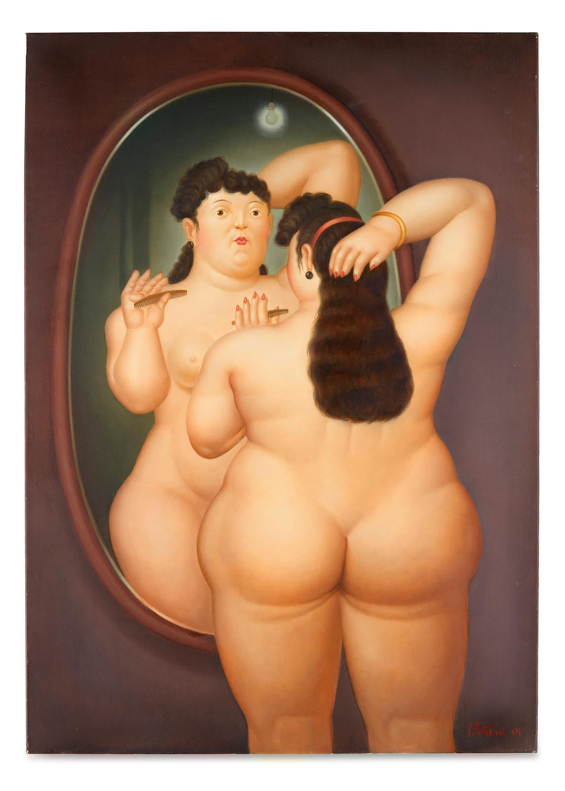 Fernando Botero Nude in mirror Painting Art Canvas Print Wall Art For Home Decor New Reproduction NO FRAME.