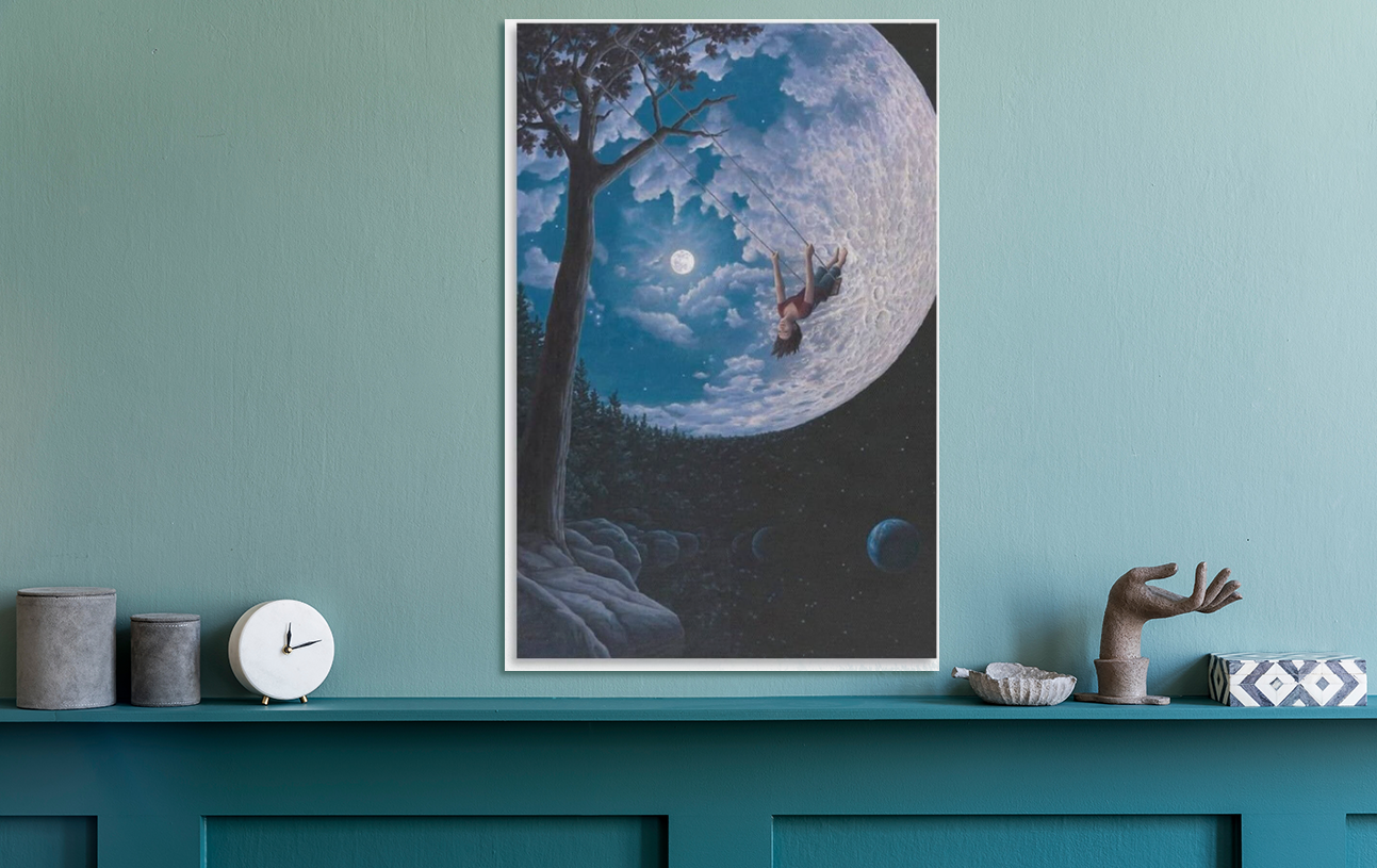 Rob Gonsalves/Over The Moon/Canvas Print/Art/Home Decor/New/Gift/Reproduction/