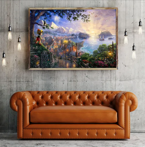 Thomas Kinkade/Pinocchio Wishes Upon A Star /Canvas Print/Art/Home Decor/New/Gift/Reproduction/.