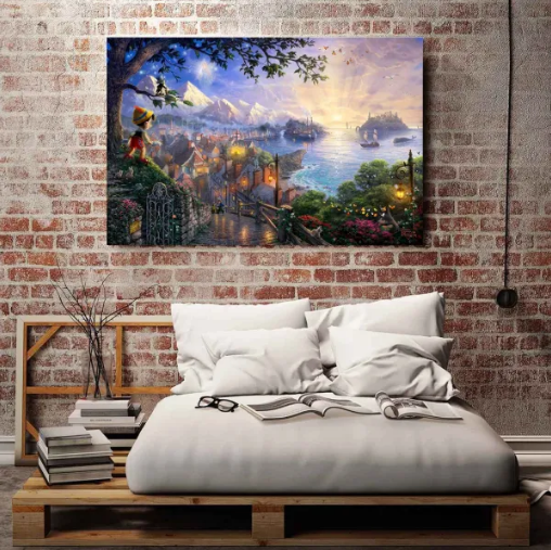 Thomas Kinkade/Pinocchio Wishes Upon A Star /Canvas Print/Art/Home Decor/New/Gift/Reproduction/.