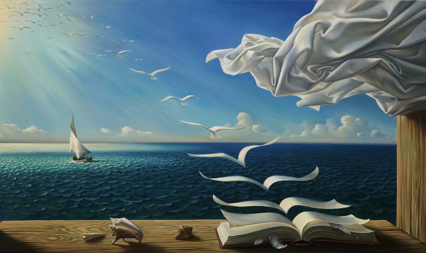Rob Gonsalves/Sea Books Birds/Canvas Print/Art/Home Decor/New/Gift/Reproduction/