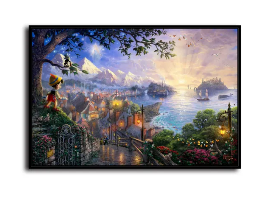 Thomas Kinkade/Pinocchio Wishes Upon A Star /Canvas Print/Art/Home Decor/New/Gift/Reproduction/.
