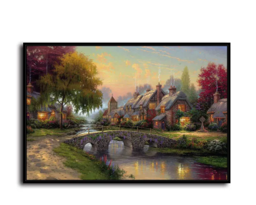 Thomas Kinkade/A Cobblestone bridge/Canvas Print/Art/Home Decor/New/Gift/Reproduction/.