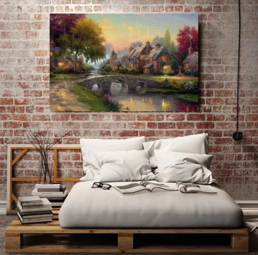 Thomas Kinkade/A Cobblestone bridge/Canvas Print/Art/Home Decor/New/Gift/Reproduction/.