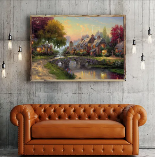Thomas Kinkade/A Cobblestone bridge/Canvas Print/Art/Home Decor/New/Gift/Reproduction/.